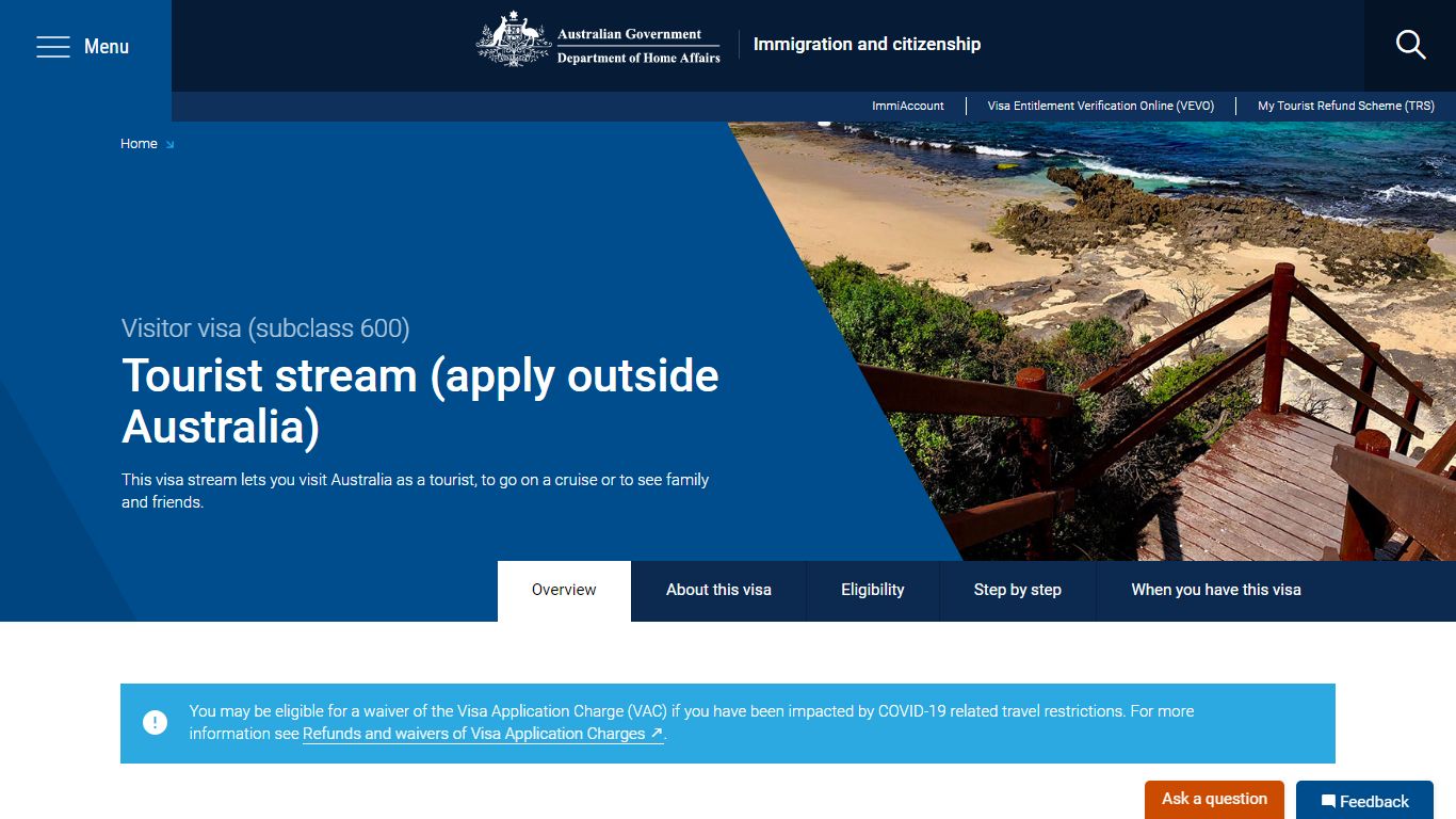 Visitor visa (subclass 600) Tourist stream (apply outside Australia)